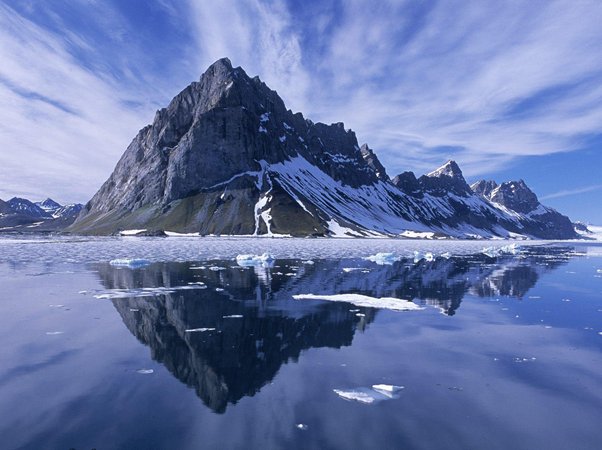 Picture of a mountain in icy waters